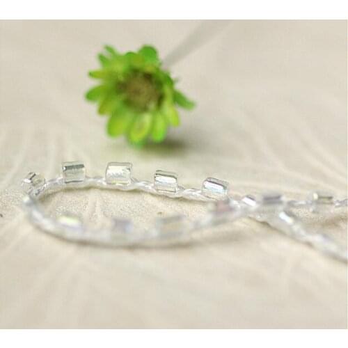 1M Transparent Lace Crystal Beads Sequin Fabric Beaded Trim Guipure Ribbon DIY Sewing Applique Collar Cord Wedding Dress Decor