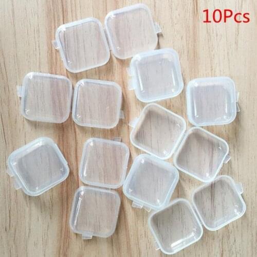 10pcs/lot New Portable Clear Flip Jewelry Pill Storage Box Square Plastic Small Storage Boxes Case Transparent Organizer Boxes
