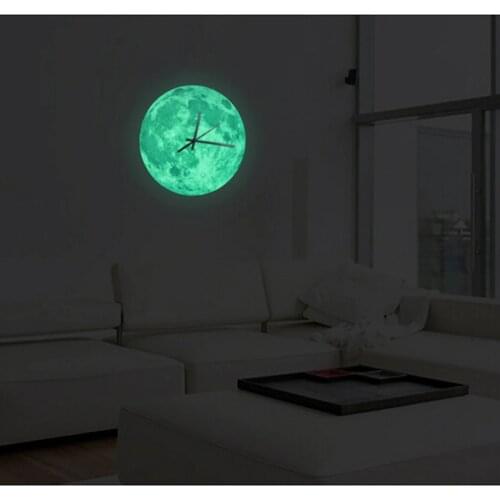 30cm Glowing Moon Wall Clock Waterproof PVC Acrylic Luminous Hanging Clock Moon Clock Livingroom Bedroom Decor