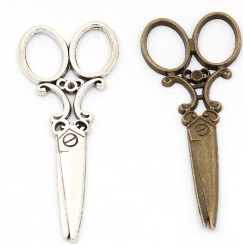 60x25mm 6pcs Antique Bronze and Antique Silver Plated Scissors Handmade Charms Pendant:DIY for bracelet necklace