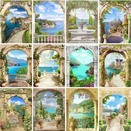 Diamond Painting Seaside Landscape Cross Stitch Diamond Embroidery Arch Picture Of Rhinestones Art Kits Wall Decor