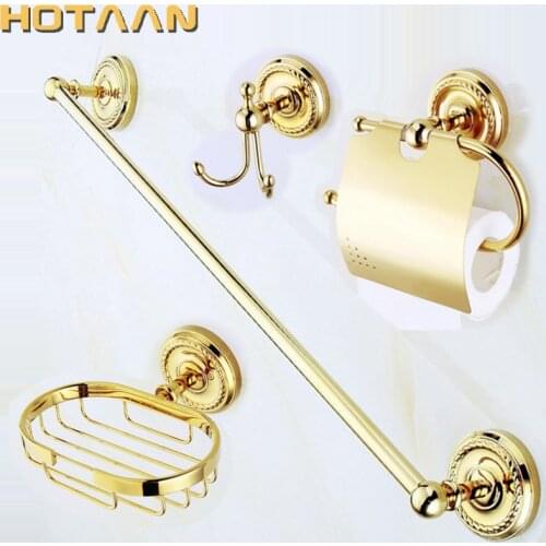Free shipping,solid brass Gold Bathroom Accessories Set,Robe hook,Paper Holder,Towel Bar,soap basket,bathroom sets,YT-12200-B