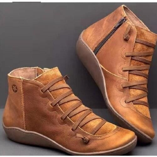 PU leather ankle boots for women autumn winter cross strappy vintage punk martin boots platform flat ladies shoes botas mujer