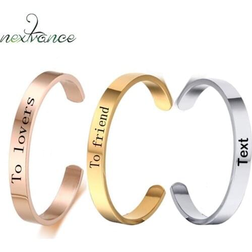 Nextvance New Stainless Steel Personalized Simple Cuff Bracelets for Women Men Custom Engraved DIY Bangle Gold Hand Armband Gift