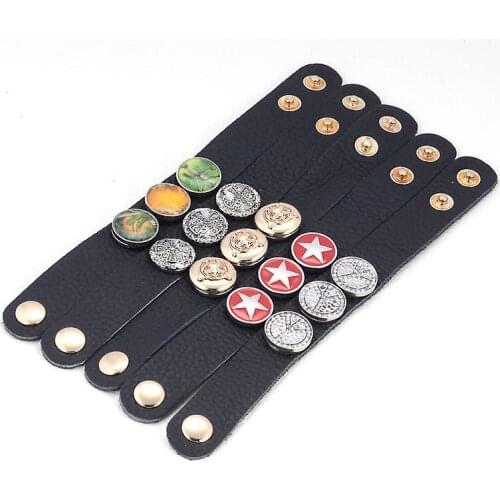 Miasol Random Style DIY Real Leather Wrap Snap Charm Bracelet With Snap Button Charms Random Style In Black Color Leather