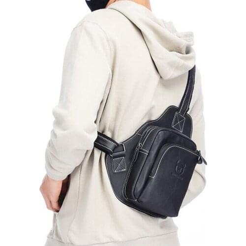 Brand Men Chest Bag for Men 100% Cowhide Real Leather Large Capacity Crossbody Shoulder Bag Outdoor Zipper Buckle Chest Pack