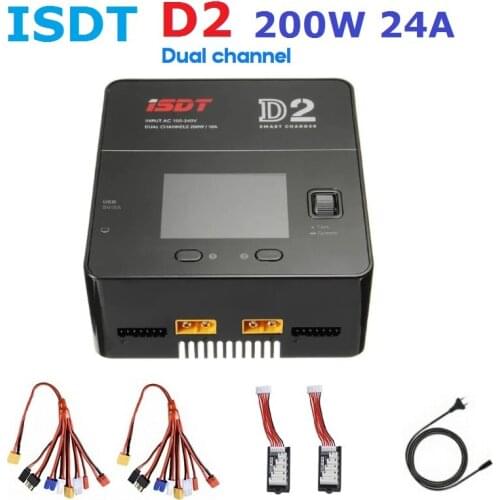 ISDT D2 200W 24A AC Dual Channel Output Smart Battery Balance ChargerFor Lilon LiPo LiHV NiMH Pb Gaoneng Tattu Battery RC Models