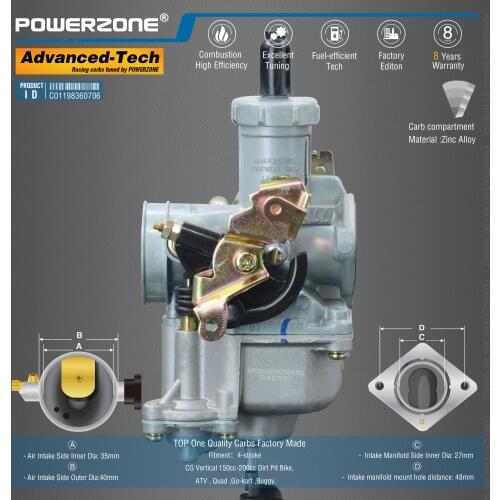 Powerzone Carburetor PZ27B 27mm CVK Accelerator Pump Carb For CG Vertical 150cc-200cc Dirt Pit Bike,ATV,Quad ,Go-kart ,Buggy
