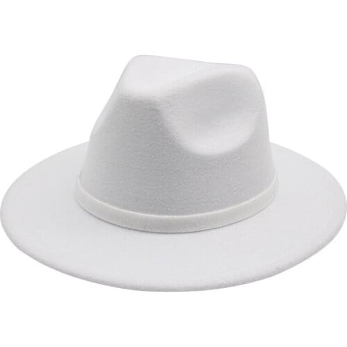 Fedora hats band classic dress formal solid simple women hats white black khaki camel winter men caps jazz gentlemen fedora hat