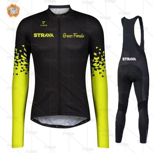 Warm 2021NEW Winter thermal fleece Cycling Clothes STRAVA men Jersey suit outdoor riding bike MTB clothing Bib Pants set