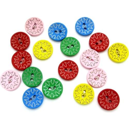 LF 50Pcs Mixed Round Wooden Sewing Buttons For Clothes Needlework Flatback Scrapbooking Crafts Decorative Diy Accessories
