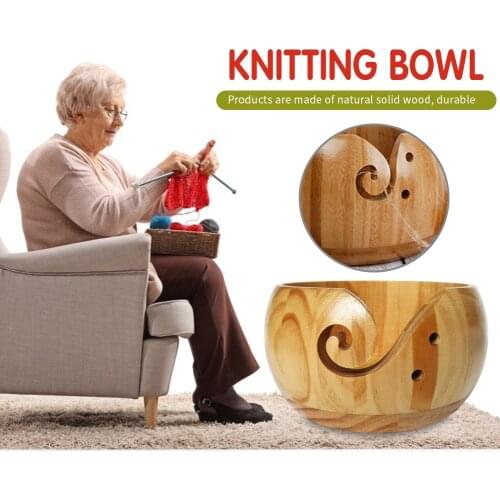 Wooden Yarn Bowl Handmade Woven Round Bowl Wool Storage Bowl for Knitting and Crochet