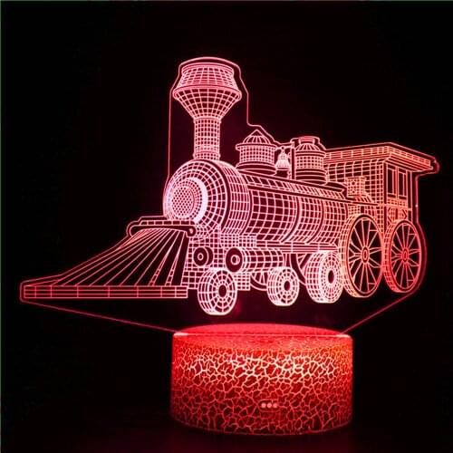3D night light train model car toy railway locomotive childrens desktop bedroom home decoration ornaments Christmas gifts LED