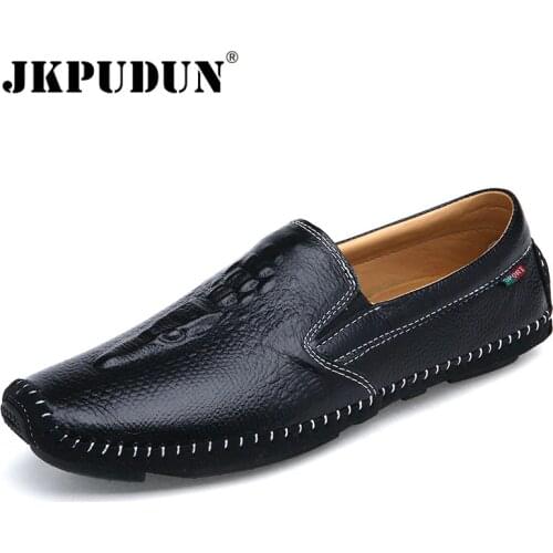 JKPUDUN Crocodile Leather Men Loafers Moccasins Italian Black Casual Shoes Men Luxury Brand 218 Summer Style Slip On Boat Shoes