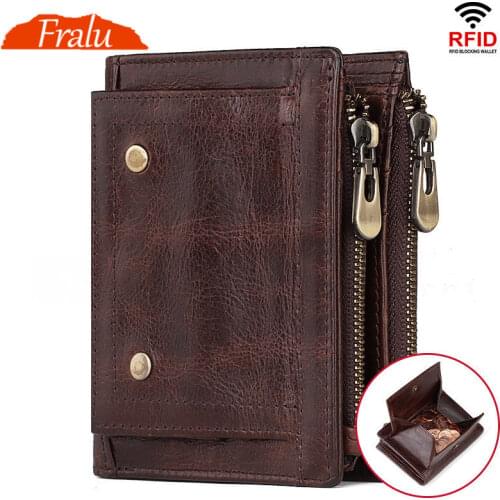 2021 new mens leather coin purse anti-theft mens fashion wallet retro double zipper multifunctional wallet for men luxury