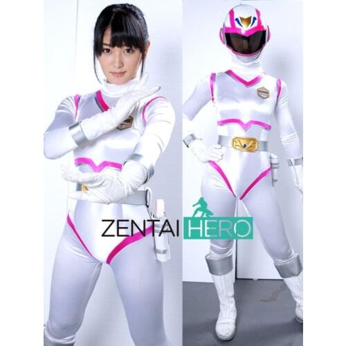 New Hot Sexy Lady Super Hero Zentai Bodysuit White Spandex Sexy Woman Gigalady Ranger Catsuit No Helmet