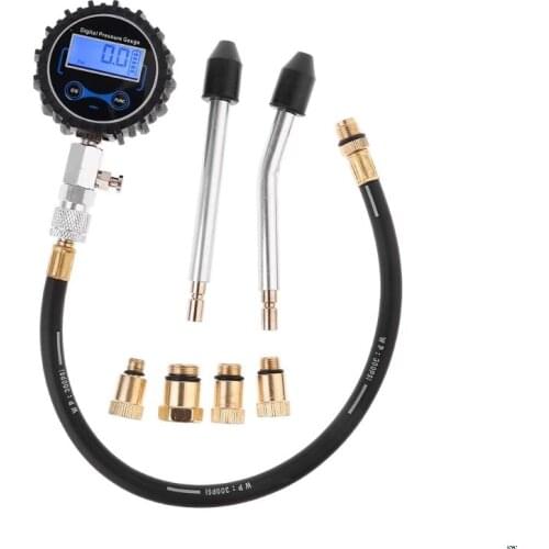 New Compression Tester Pressure Gauge Tester Kit Motor Auto Petrol Gas Engine Cylinder Motorcycle Pressure Gauge with Adapter
