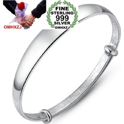 OMHXZJ Wholesale fashion jewelry woman kpop star Smooth Fine 999 Sterling Silver adjustable bracelet Bangles gift SZ16