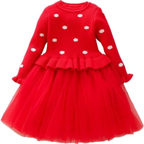 Fall Winter 2018New Baby Girls Clothes Childern Sweater Princess Dress Girl Christmas Clothes Party Dress 2 3 4 5 6 7 8 9T Red