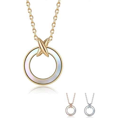 SILVERHOO 925 Sterling Silver Necklace X Cross Energy Circle Pendant Lucky Necklaces for Women Gold Necklace New Fine Jewelry