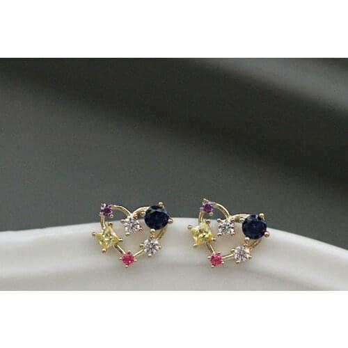 Cute Female Small Heart Stud Earrings Crystal Zircon Stone Wedding Earrings Real 925 Sterling Silver Gold Earrings For Women