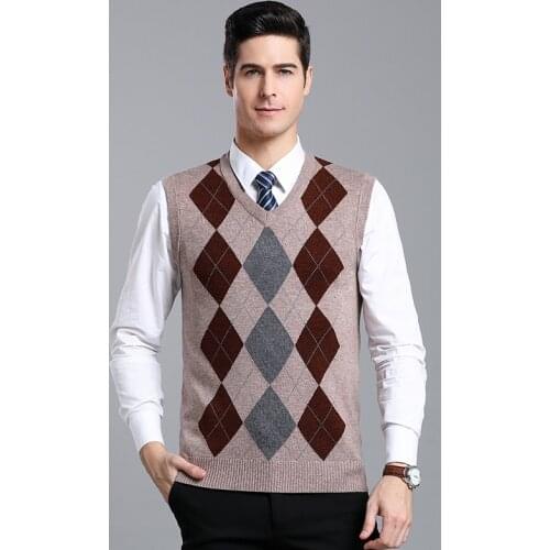 Argyle Sweater Pullover Knit Vest for Men Sleeveless Wool Fashion Casual Slim Fit V Neck Basic Argyle Sweater