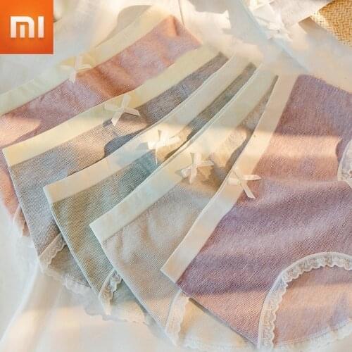 Xiaomi Women Seamless Underpants Sweet Mid-waist Panties Ladies Cotton Antibacterial Crotch Underwear Lace Breathable Briefs