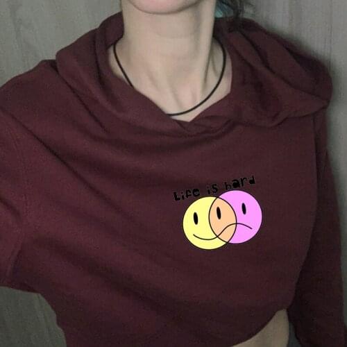 Duality Crop Sweatshirt Long Sleeve Pullover Ladies Short Hoodies for Girls Cotton Kpop Fashion Hooded Coat Aesthetic Clothes