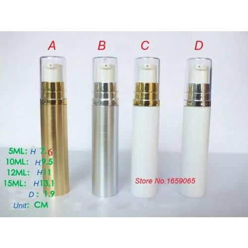 5ML white mouth airless pump lotion vacuum bottle w white /silver/gold collar & clean lid f serum lotion COSMETIC packing