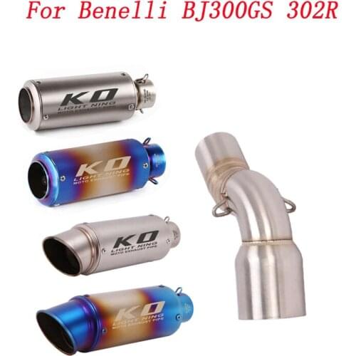 Escape Motorcycle Exhaust Middle Link Pipe And 51mm Muffler Stainless Steel Exhaust System For Benelli BJ300GS 302R
