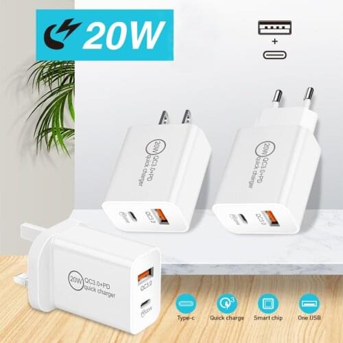 Rainwayer 20W UBS Charger QC 3.0 Fast Phone Travel Charge Adapter For iPhone 12 11 AirPods iPad Huawei Xiaomi Samsung EU Plug