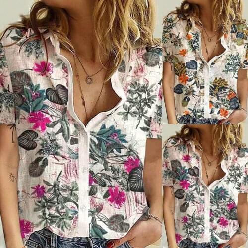 Floral Print Shirts Women Bohemian Short Sleeve Aesthetic Tops Turn Down Collar Shirts Harajuku Womens Shirt Blusa Feminina #35