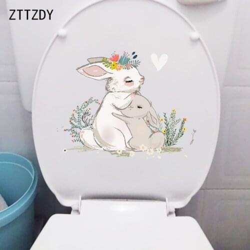 ZTTZDY 24.7×19CM Hand Drawn Cute Rabbit Kids Room Wall Decoration Funny Bathroom Toilet Stickers T2-1381