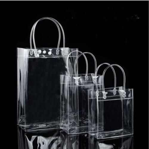 10pcs PVC plastic gift bags with handles plastic wine packaging bags clear handbag party favors bag Fashion PP Bags With Button