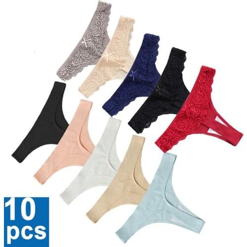 10Pcs Woman Sexy Lace G-string Underwear Woman Thong G-String thong Female Underwear Comfortable For Low-Waist Soft Lingerie