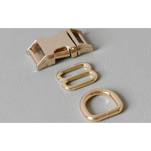 20 Set 15mm (Metal Buckle+8 Buttons+D Ring/Set) DIY Dog Cat Collar Buckles Quick-Release Buckle For 5/8Inch Gold