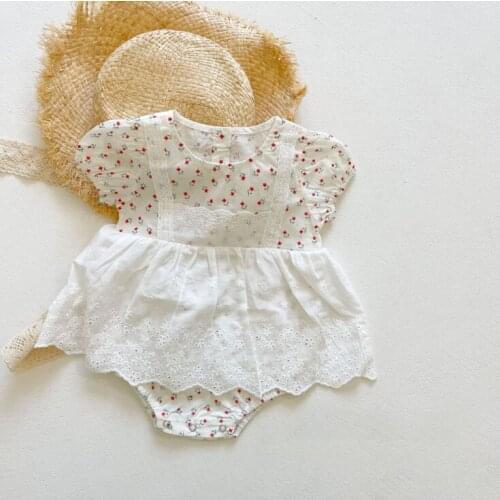 2021 new boys girls lace patchwork rompers cotton shorts sleeve summer babys jumpsuit