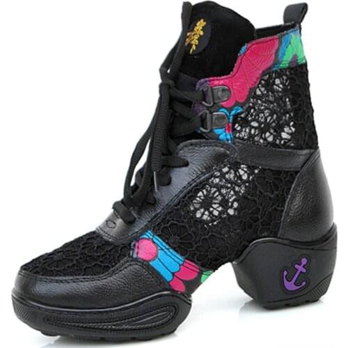 2021 Summer Genuine Leather Net Fabric High Boots For Jazz Dancers Lace Soft Dancing Boot Stage Performance Shoes Dance Sneakers