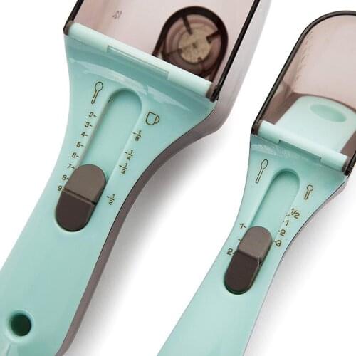2x Adjustable Measuring Spoon Plastic Gauge Spoon with Scale Kitchen Tool Scoop Measuring Cup with Magnetic for Dry or Liquid