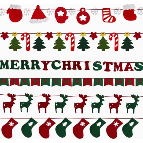 3M Christmas Felt Banner Christmas Tree Sock Deer Bunting Garland for 2021 Navidad New Year Party Home Hanging Flags Decorations