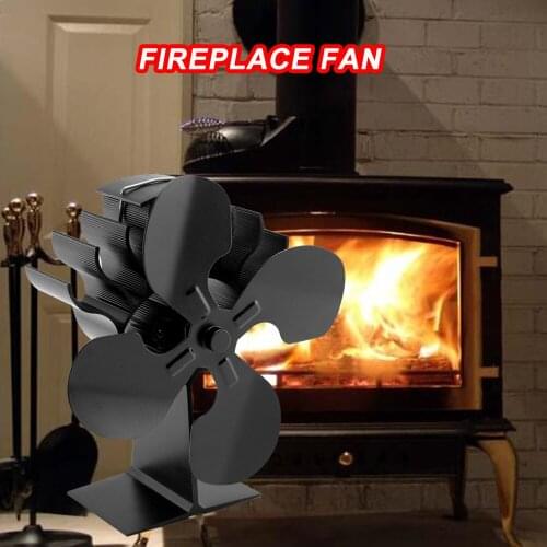 4 Blade Heat Powered Stove Fan Black Fireplace Fan Burner Eco Friendly Quiet Fan Home Fireplace Fan Efficient Heat Distribution