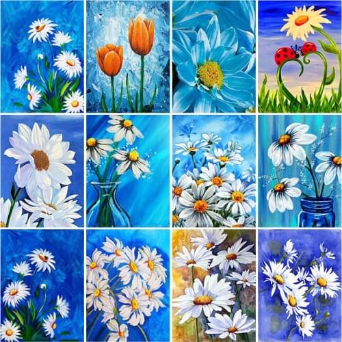 5D Diamond Painting Flower Cross Stitch Rhinestone Mosaic Scenery Diamond Embroidery Daisy Flower Diamond Mosaic Home Decoration