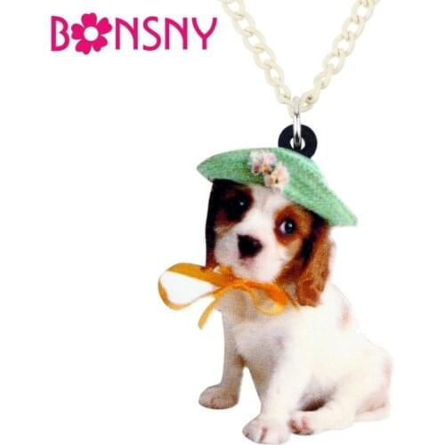 Bonsny Acrylic Sweet Cavalier King Charles Spaniel Dog Necklace Pendant Chain Choker Animal Jewelry For Women Girls Accessories