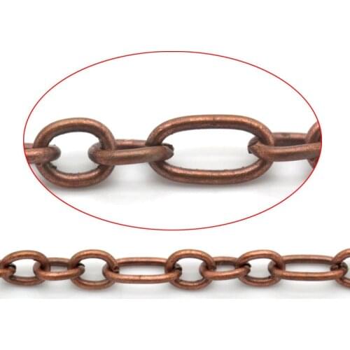 DoreenBeads Link-Soldered Chains Findings Antique Copper Chains Findings for DIY Necklace Jewelry Making 6.5x3.5mm/4x3.5mm,10M