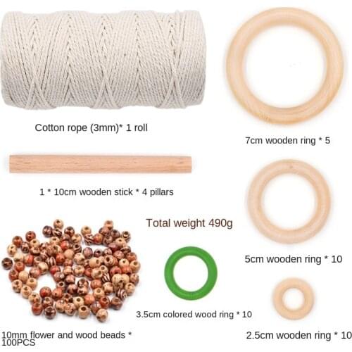 DIY Cotton Cord-Make Wall Hanging Kit Includes Yards Cotton Cords, Wooden Beads, Wooden Rings and Wooden Sticks for Wall Hanging