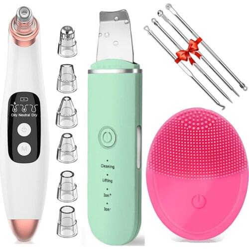 Blackhead Remover Face Deep Clean Pore Acne Pimple Removal Ultrasonic Skin Scrubber Silicone Facial Brush Electric Face CleanSet