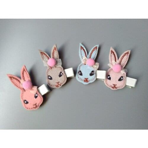 Boutique 20pcs Fashion Cute Pom Pom Bow Mini Rabbit Head Hair Clips Solid Kawaii Felt Bunny Hairpins Headwear Hair Accessories