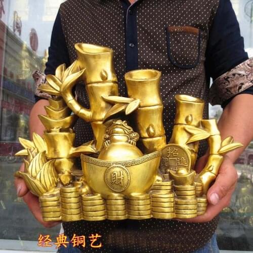 2021 Good LUCK HOME office SHOP business efficacious Money Drawing GOOD LUCK Mascot # GOLD Yuanbao bamboo FENG SHUI Brass statue