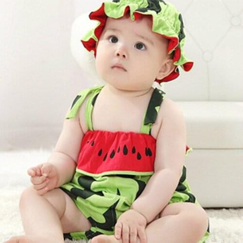 Watermelon Clothes Rompers Hat Costumes 2Pcs Outfits Sets Toddler Newborn Baby Girls Tiger Printed Sleeveless Jumpsuit Boys Tops