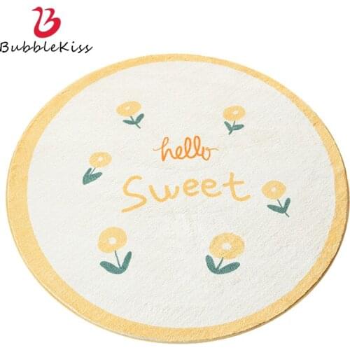 Bubble Kiss Cartoon Round Carpet Owl Panda Rainbow Printed Nordic Thickened Anti-fall Mat Bedroom Bedside Baby Crawling Mat 2021